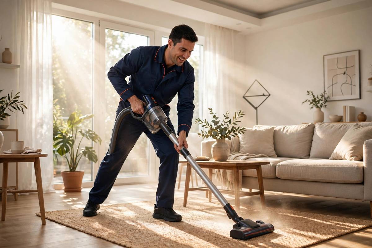 Independent cleaning professional working in a home