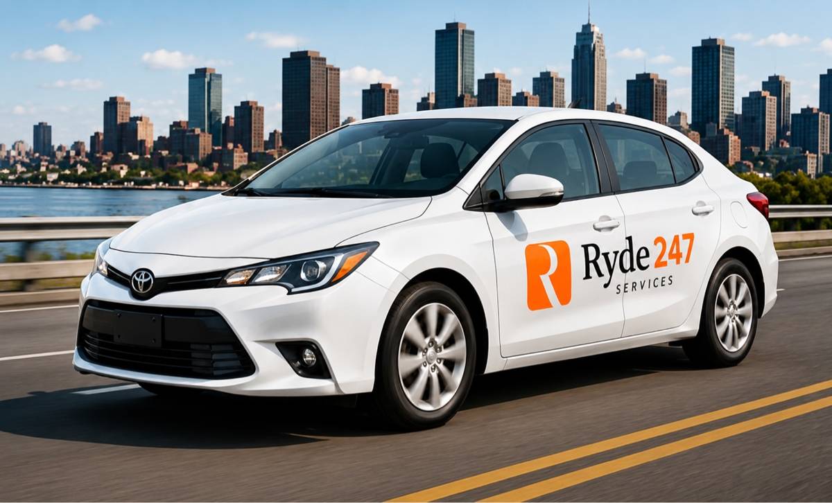 Branded Ryde247 delivery vehicle on a city road