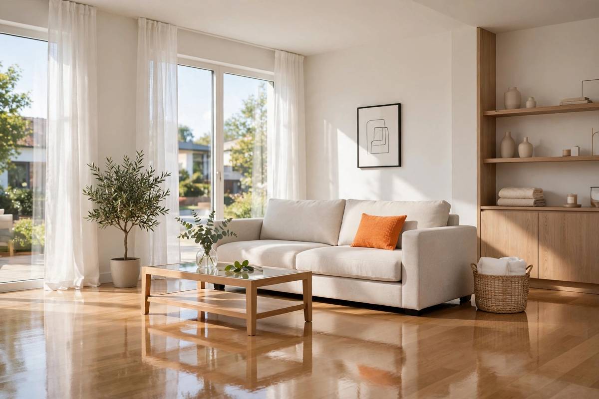 Bright living room after a professional cleaning